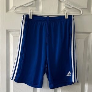 adidas boys Royal Blue Athletic Shorts with White Stripes
